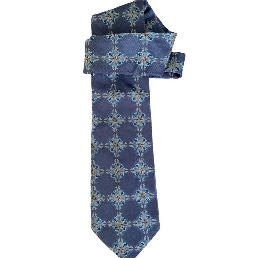 Gianfranco Ferre Blue Fish Print Medallion Silk Tie